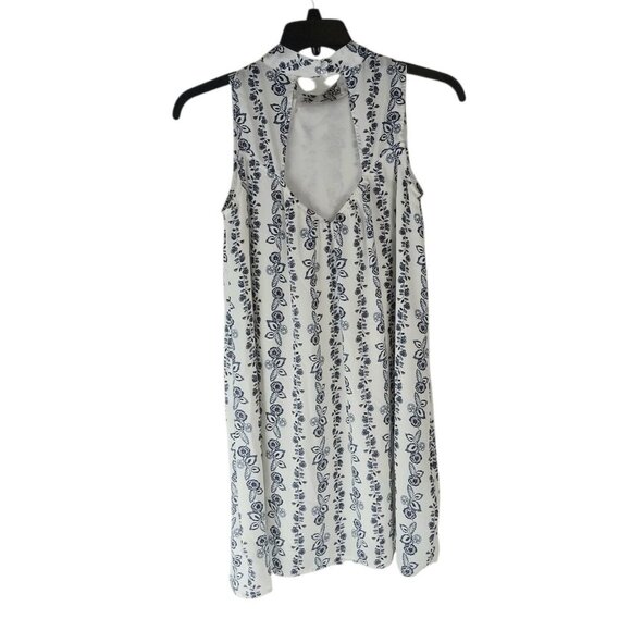 Altar D State Womens Mini Dress White Blue Floral Sleeveless Keyhole Back Size S - Picture 2 of 9